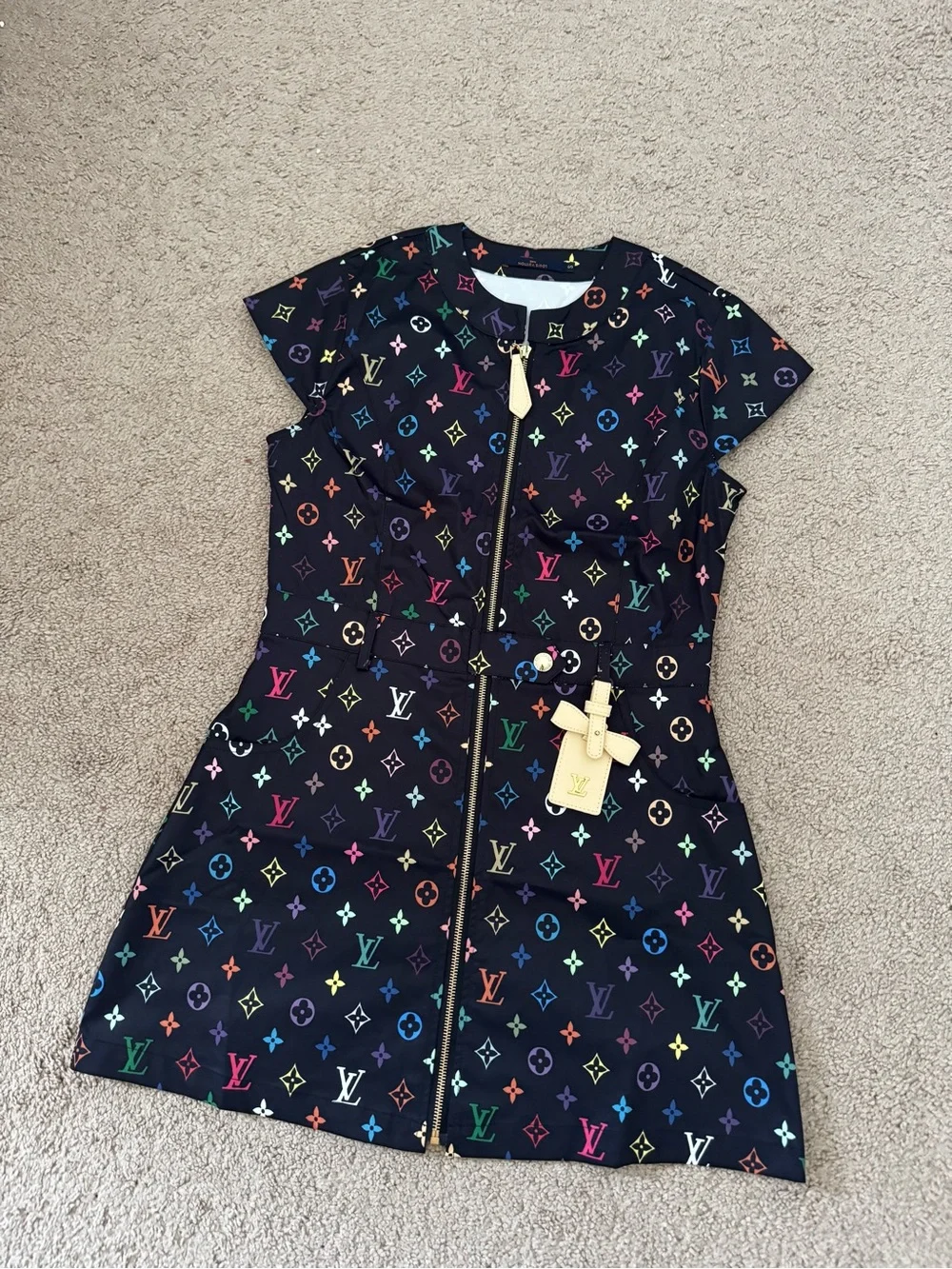 Black Multicolor Logo Zip-Front Dress